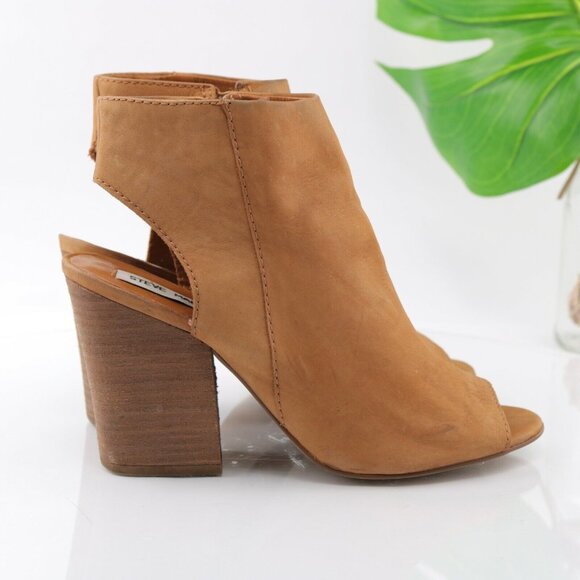 Steve Madden Womens Tulisa Boot Size 9 Tan Caramel Leather Open Toe Block Heel - Picture 4 of 12
